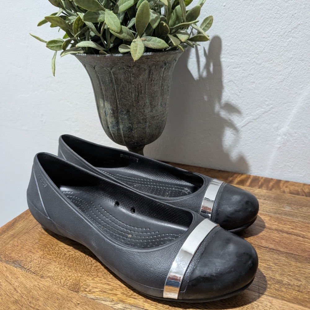 Crocs Cap Toe Mirror Ballet‎ Flats Women's Size 9 Black Pull-On
